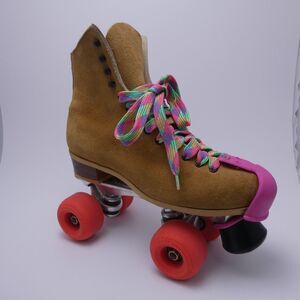 Riedell Vintage Super X 4L Sure Grip Roller Skates Raw Hide Suede Pink Women 7